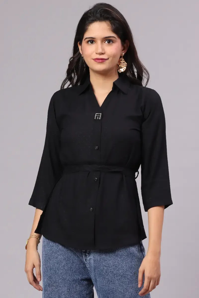 Cotton Butta Dobby Shirt Style Top for Women