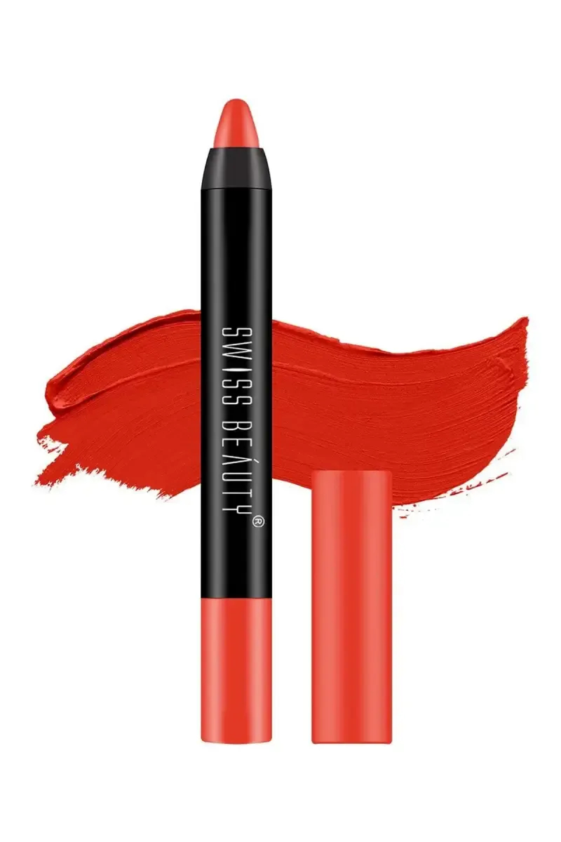 Swiss Beauty Stay On Matte Crayon Lipstick - 3gm (Shade 1, Orange Red)