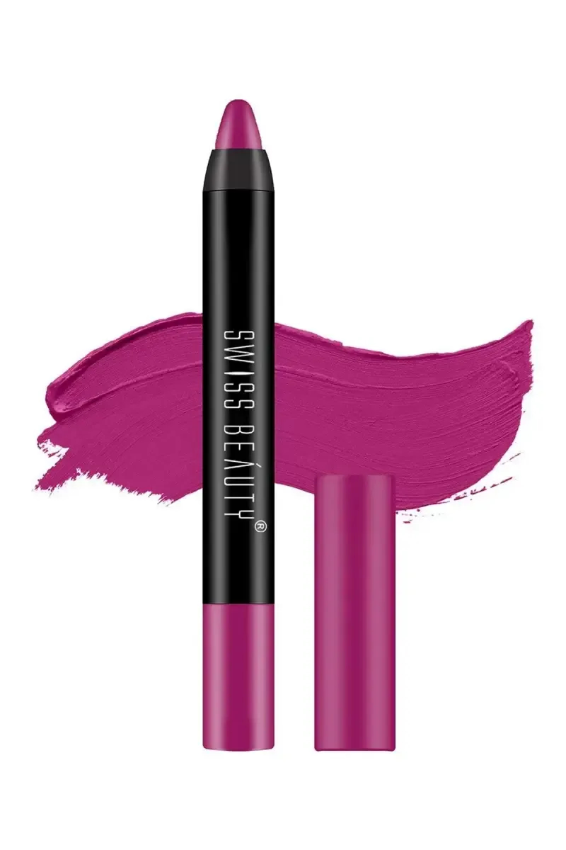 Swiss Beauty Stay On Matte Crayon Lipstick - 3gm (Shade 8, Plum Pick)