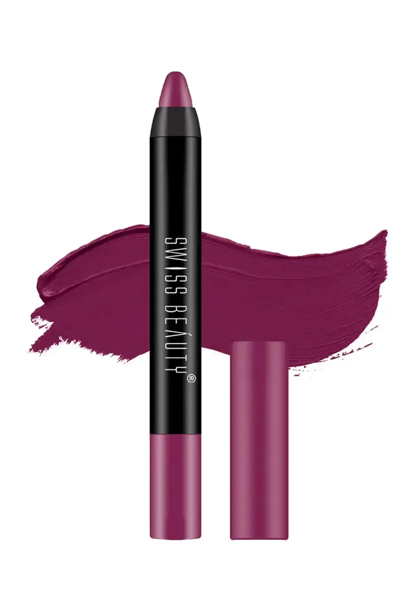 Swiss Beauty Stay On Matte Crayon Lipstick - 3gm (Shade 24, Purple Villain)