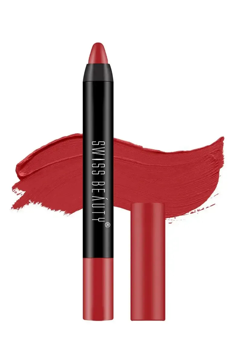 Swiss Beauty Stay On Matte Crayon Lipstick - 3gm (Shade 2, Smoke Red)