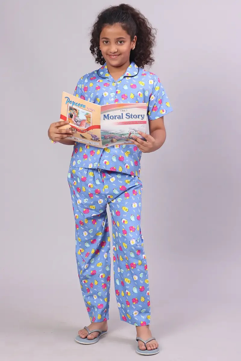 Girl's Cotton Blend  Printed Pyjama Set (1 - 10 Yrs)