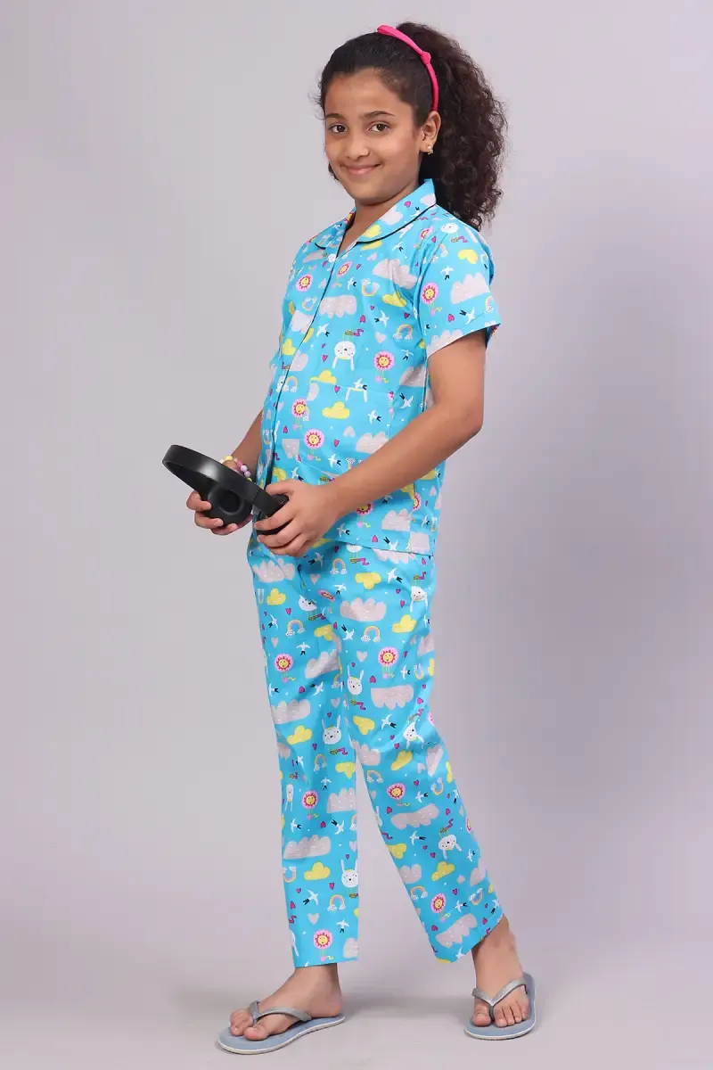 Girl's Cotton Blend Printed Pyjama Set (1 - 10 Yrs)