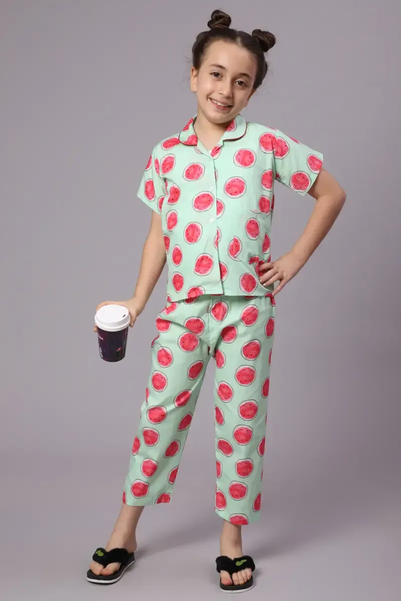 Girl's Cotton Blend Printed Pyjama Set (1 - 10 Yrs)