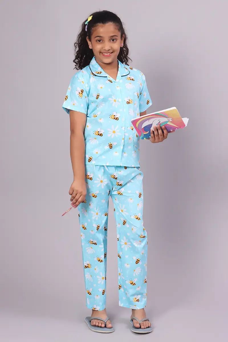 Girl's Cotton Blend Printed Pyjama Set (1 - 10 Yrs)