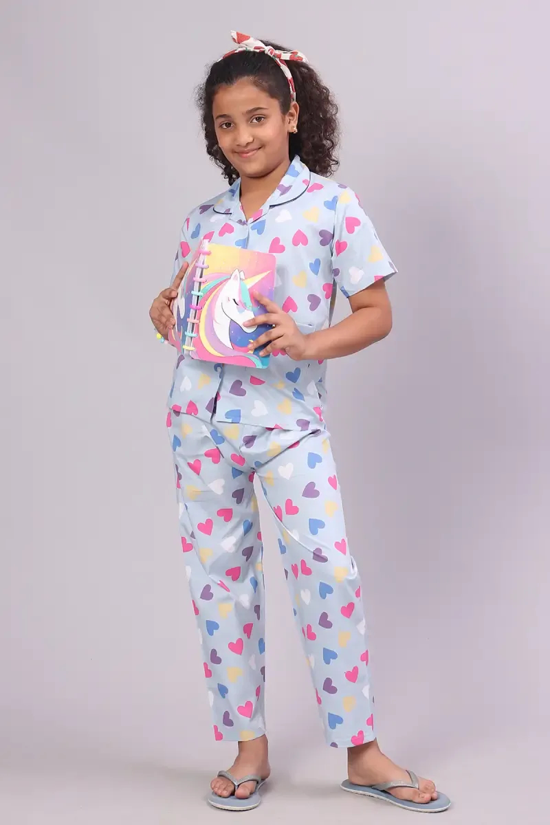 Girl's Cotton Blend Printed Pyjama Set (1 - 10 Yrs)