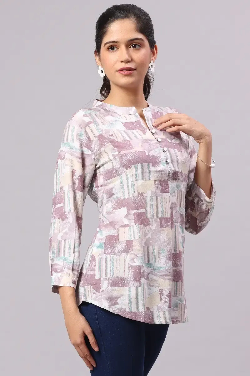 Georgette Abstract Printed Shirt Style Top for Women