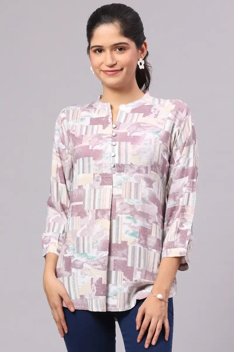 Georgette Abstract Printed Shirt Style Top for Women