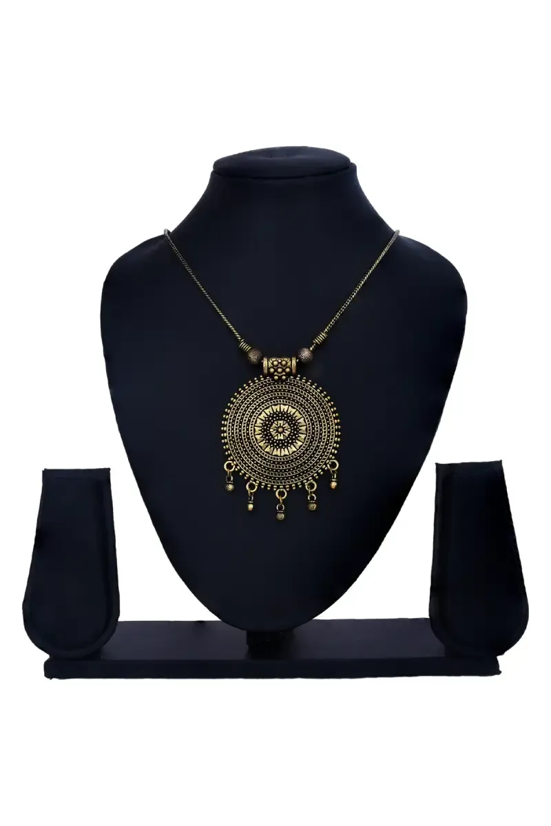 Antique Oxidized Gold Circular Pendant Necklace for Girls & Women