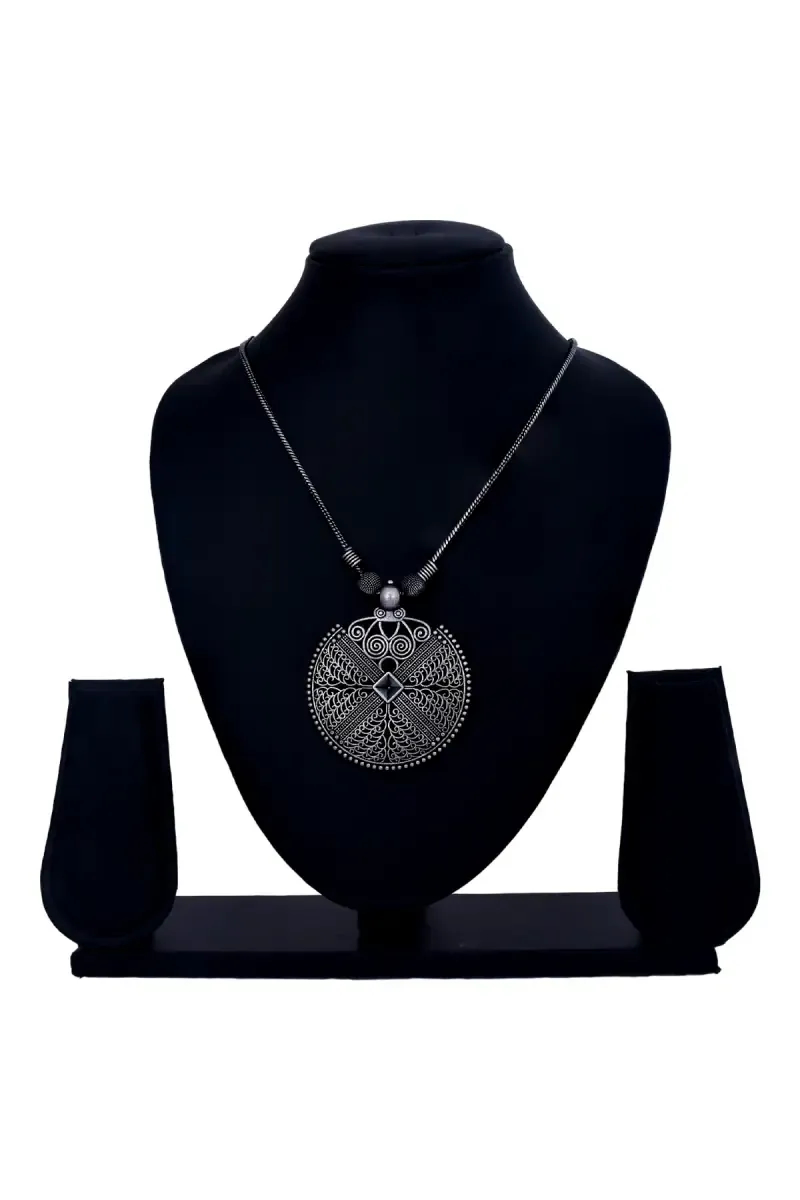 Oxidized Silver Intricate Design Pendant Necklace for Girls & Women