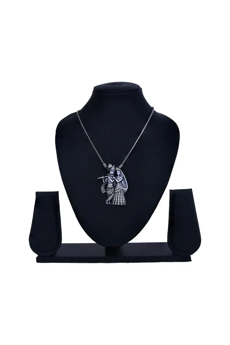 Oxidized Silver Radha Krishna Pendant Necklace for Girls & Women