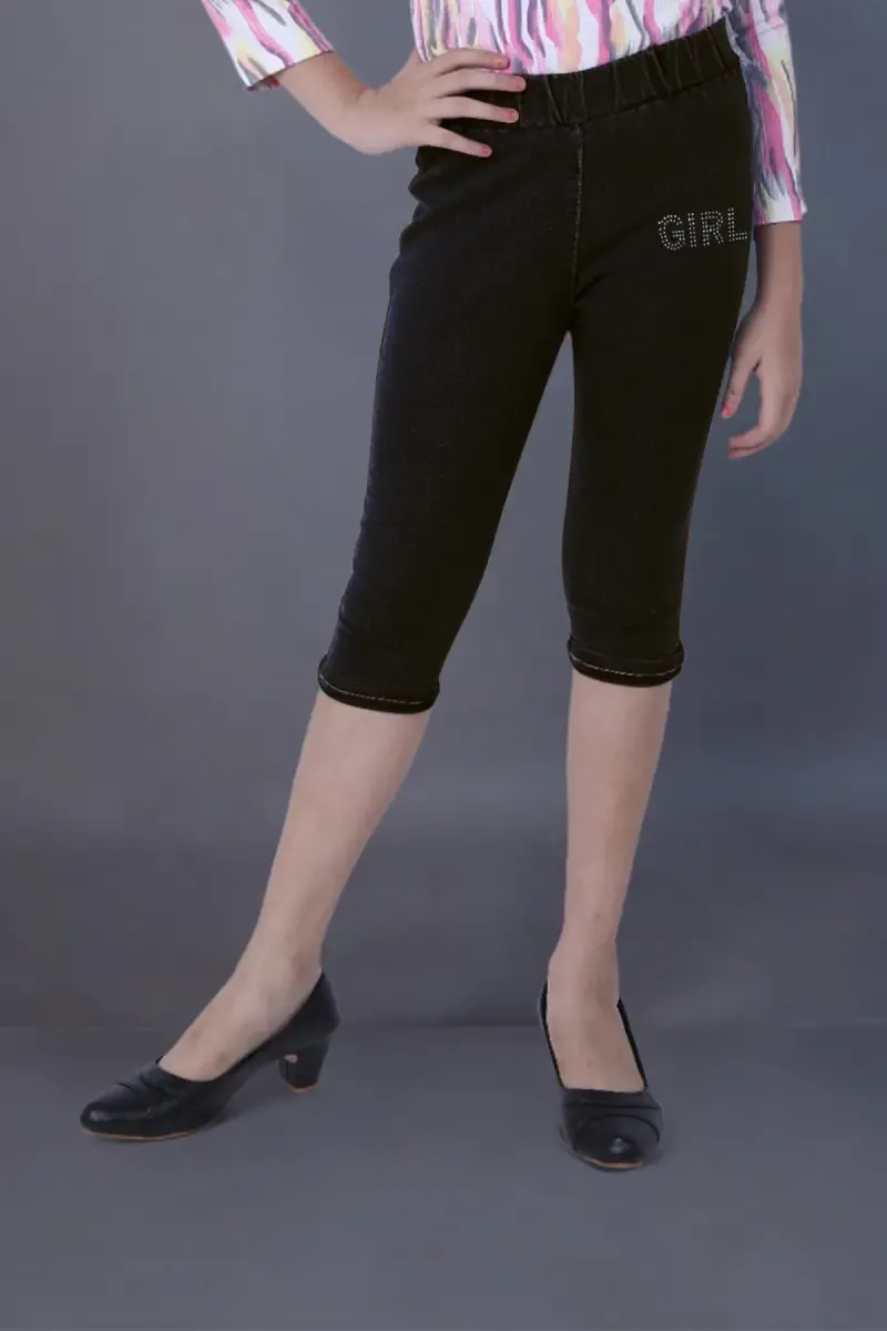 Girl's Denim Solid Capri (1 - 14 Yrs)