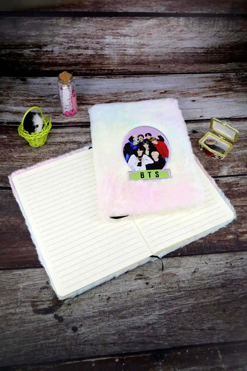 BTS Embossed Pouch Fur-Covered Ruled Diary for Kids - ( Multicolor )