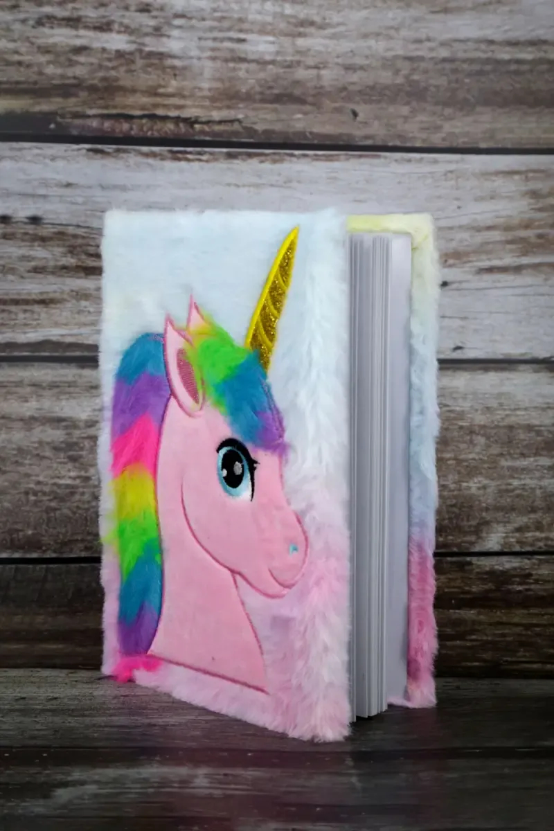 Unicorn Embossed Fur-Covered Ruled Diary for Kids - ( Color May Vary )