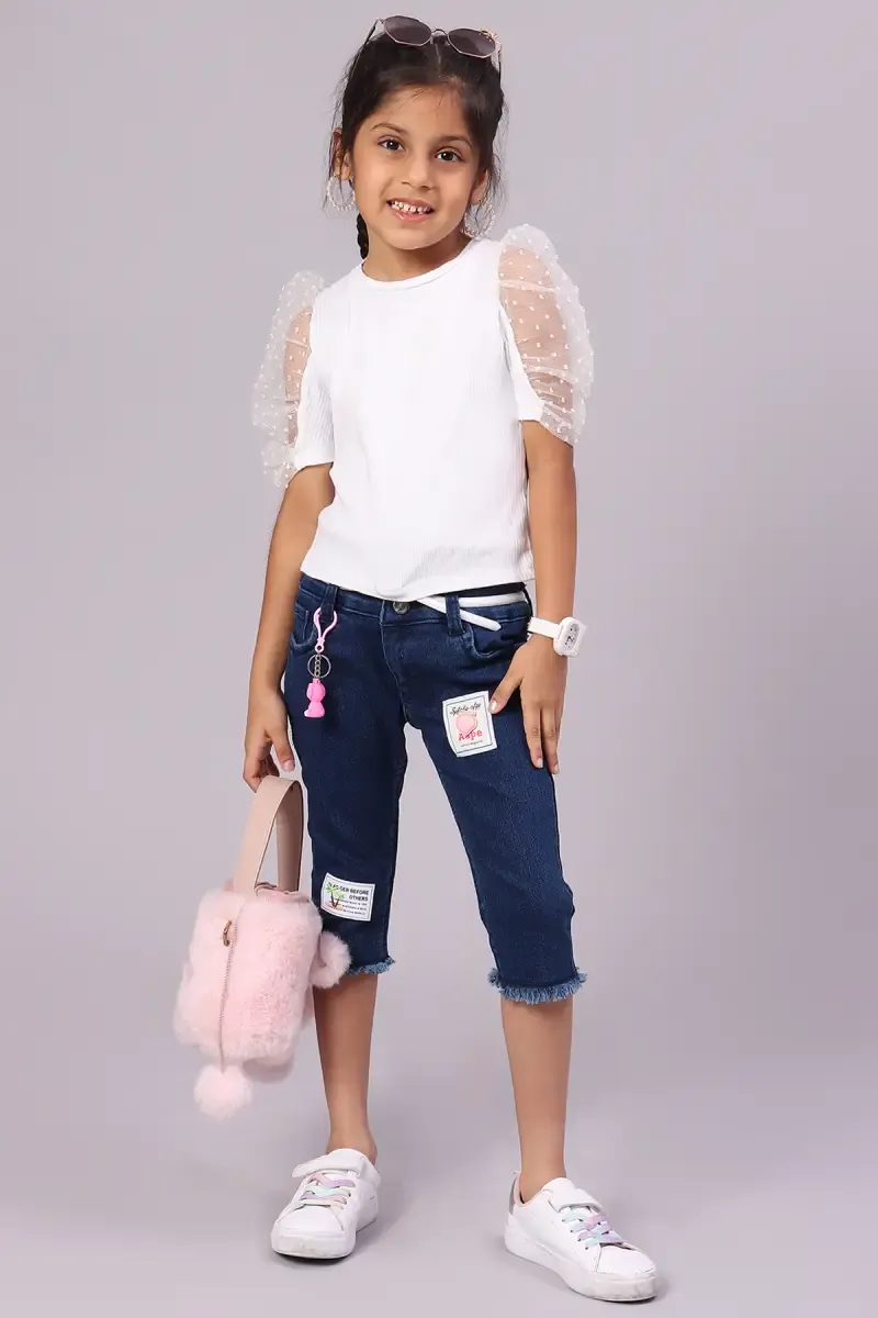 Girl's Denim Solid Capri with Belt (1-16 Yrs)