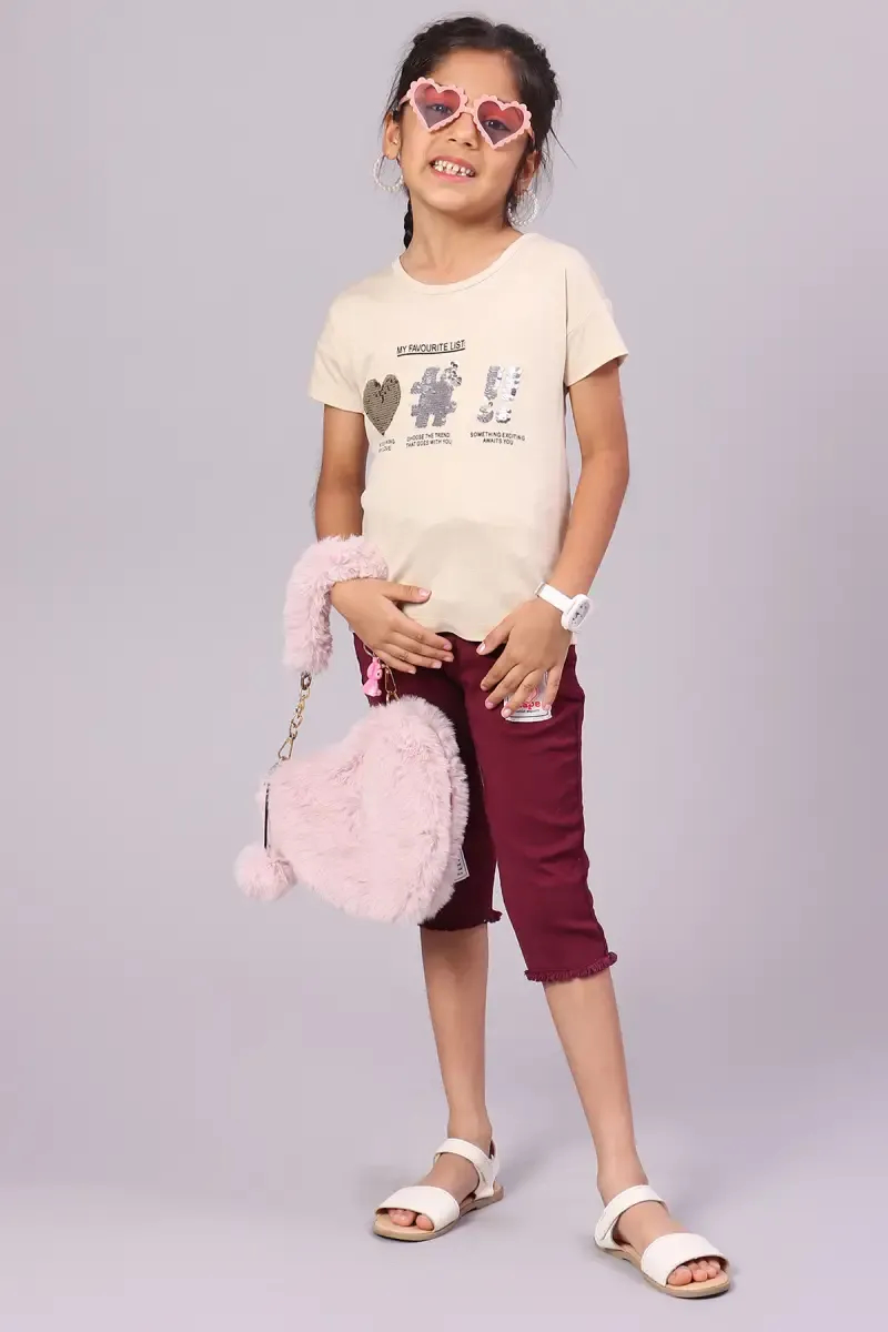 Girl's Denim Solid Capri with Belt (1-16 Yrs)