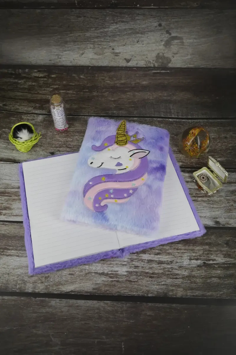 Unicorn Embossed Fur-Covered Ruled Diary for Kids - ( Multicolor )