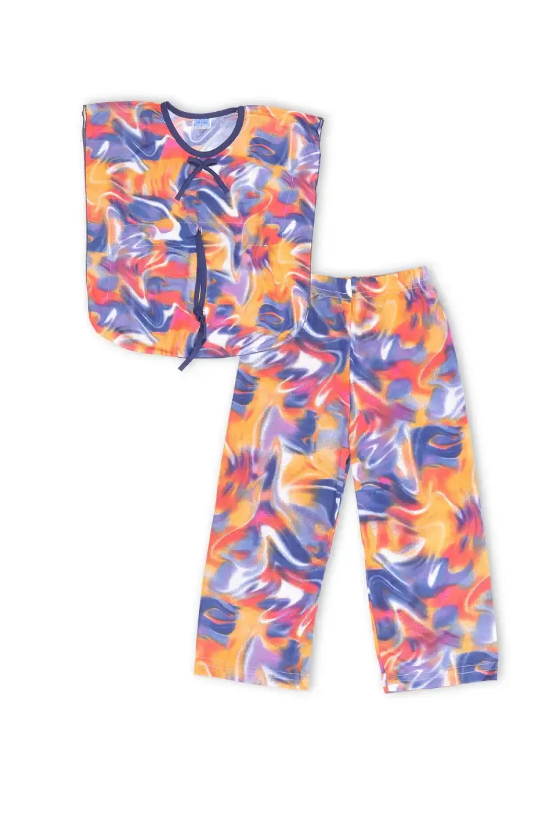 Girl's Polyester Abstract Printed Pyjama Set 