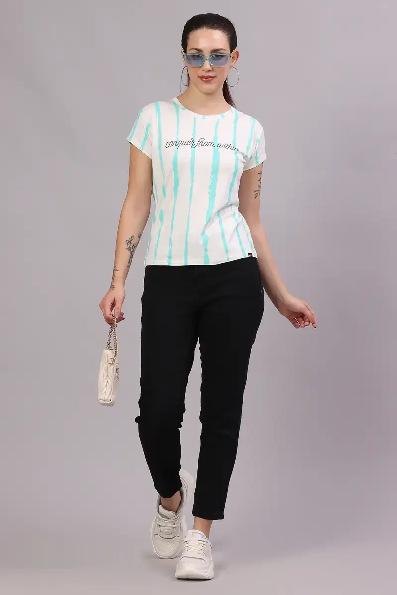 Cotton Blend Striped T-Shirt for Women