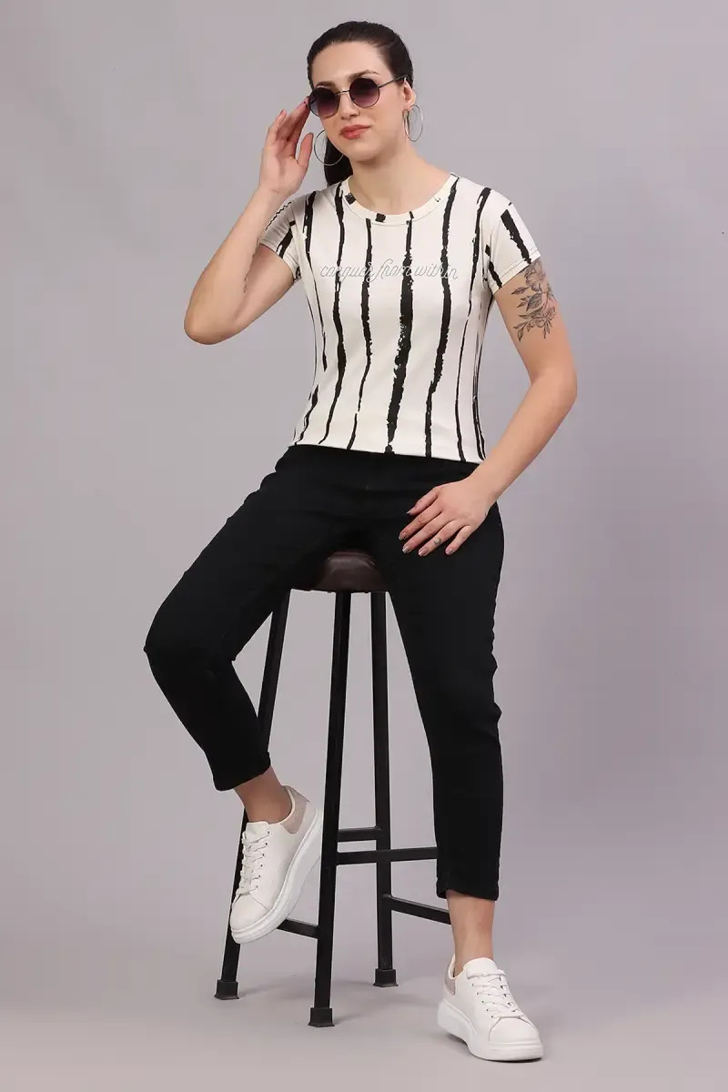 Cotton Blend Striped T-Shirt for Women