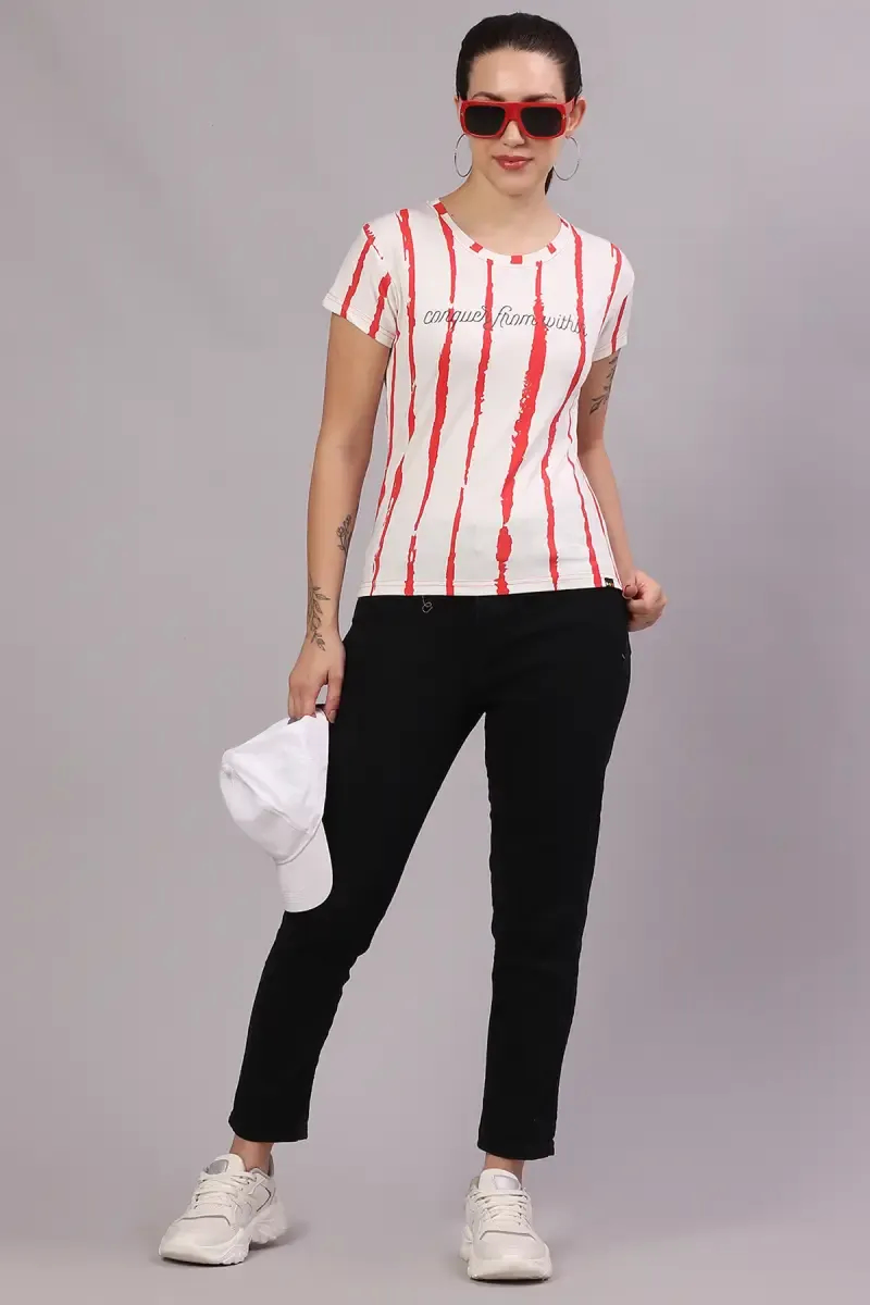 Cotton Blend Striped T-Shirt for Women