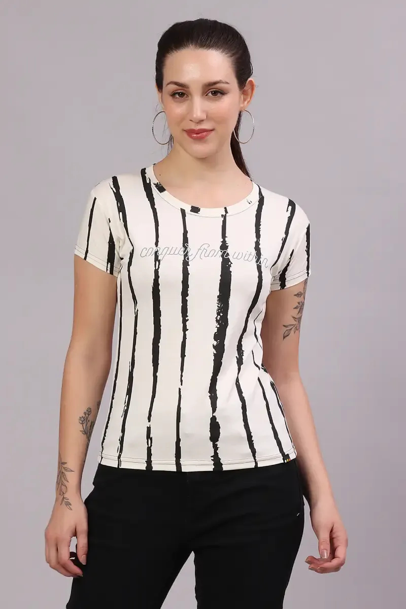 Cotton Blend Striped T-Shirt for Women