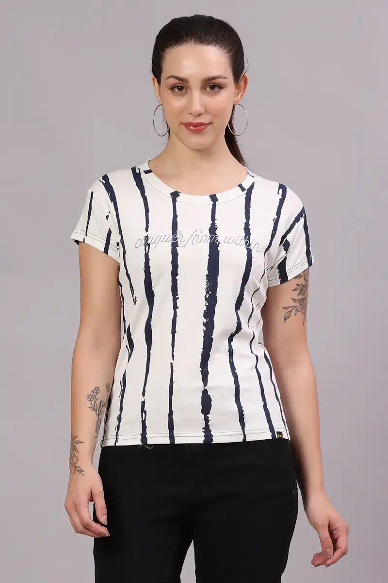 Cotton Blend Striped T-Shirt for Women