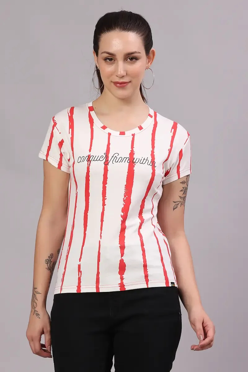 Cotton Blend Striped T-Shirt for Women