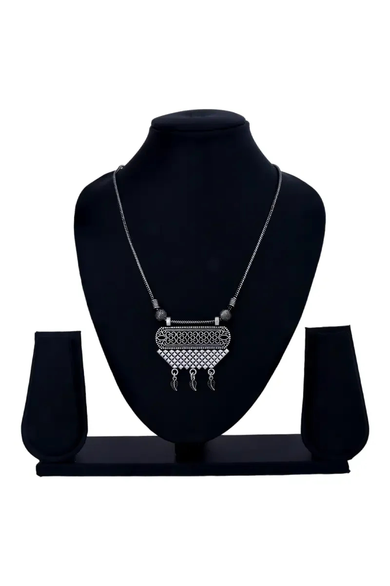 Oxidized Silver Tribal Design Pendant Necklace for Girls & Women