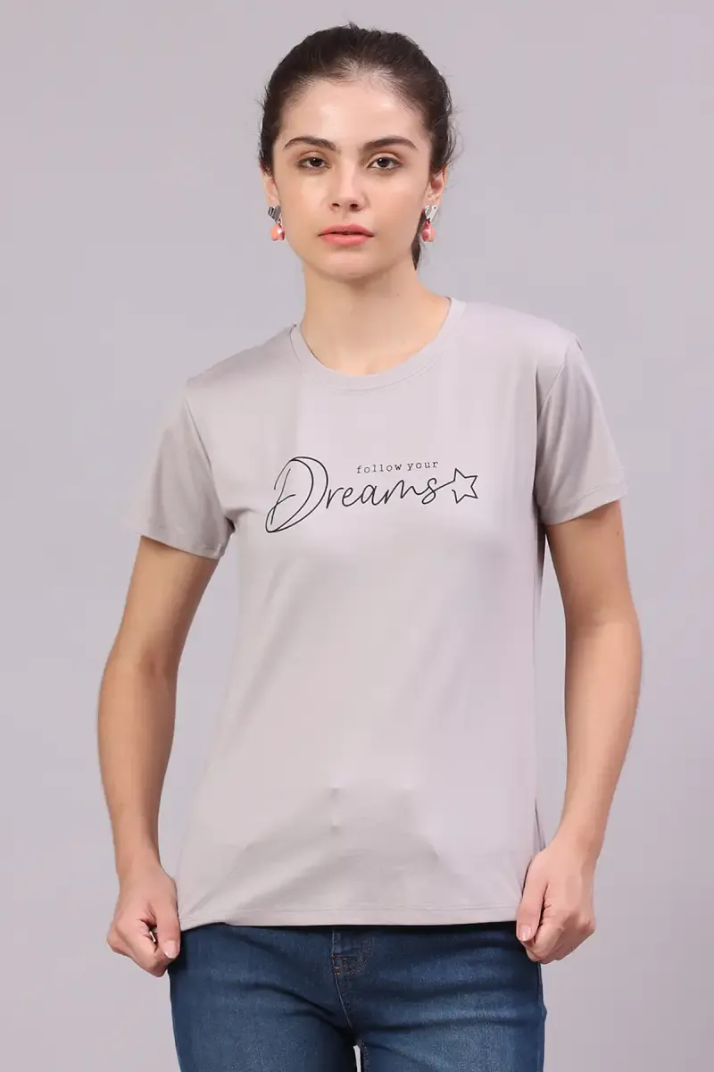 Cotton Lycra Typographic Printed T-Shirt for Women