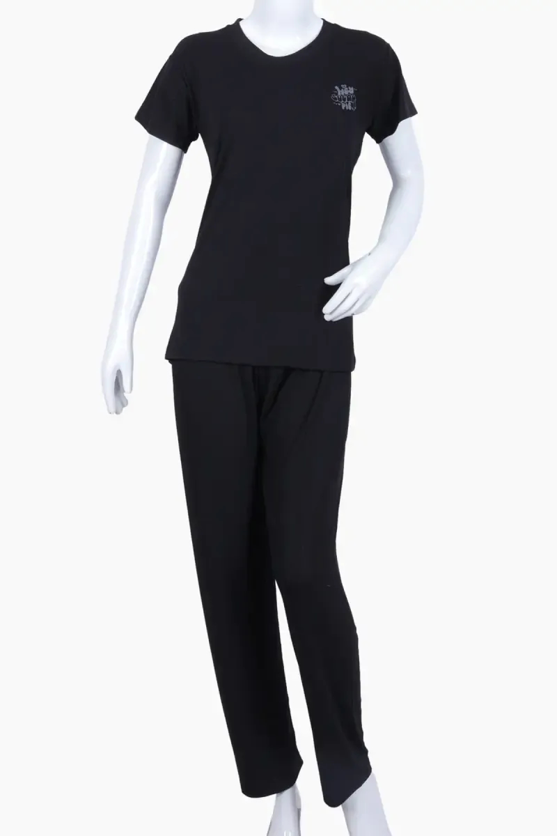 Lycra Solid T-Shirt with Pyjama Set for Women