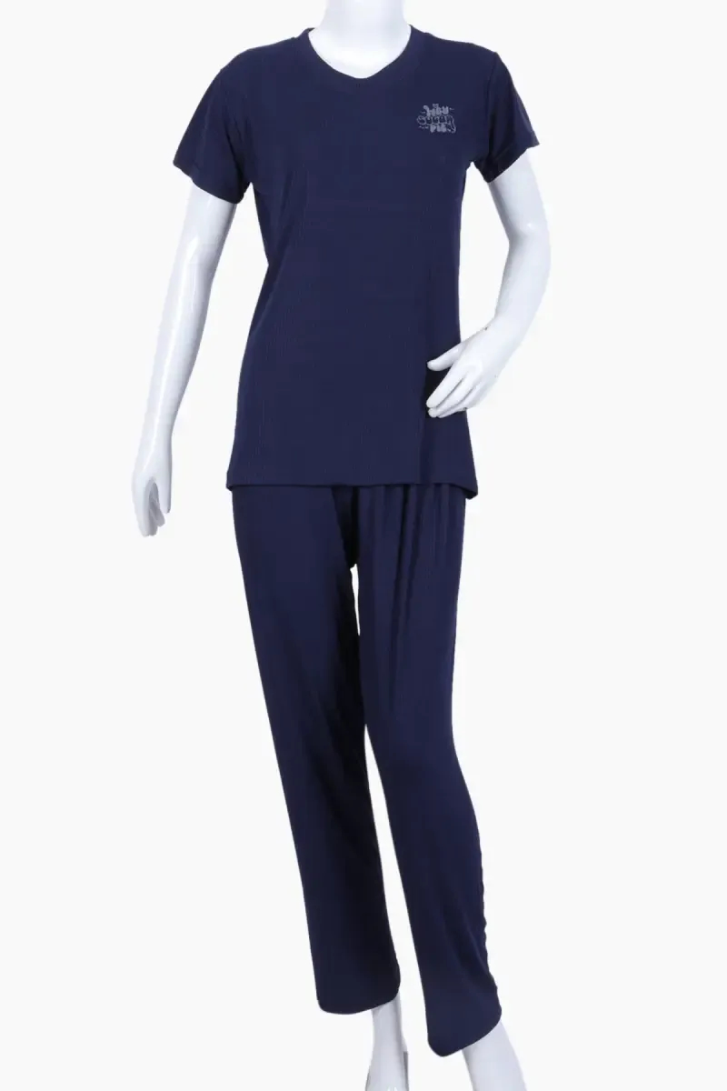 Lycra Solid T-Shirt with Pyjama Set for Women