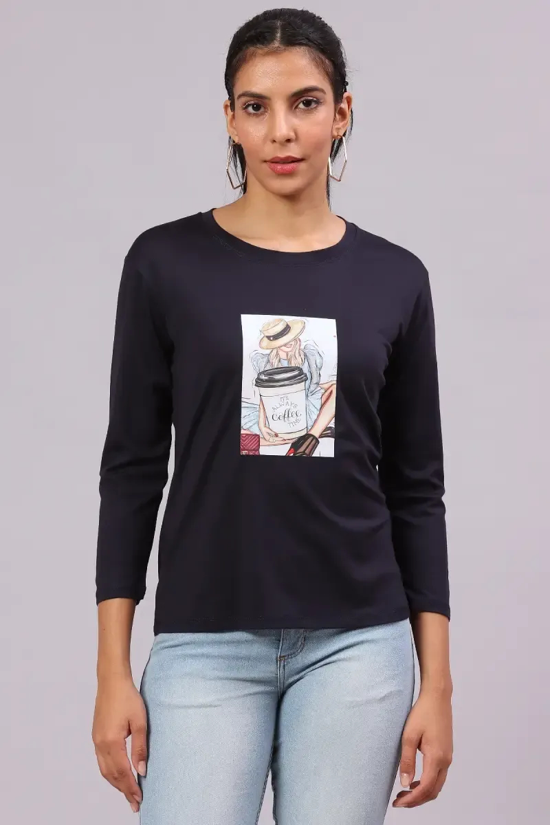 Cotton Lycra Graphic Printed T-Shirt for Women