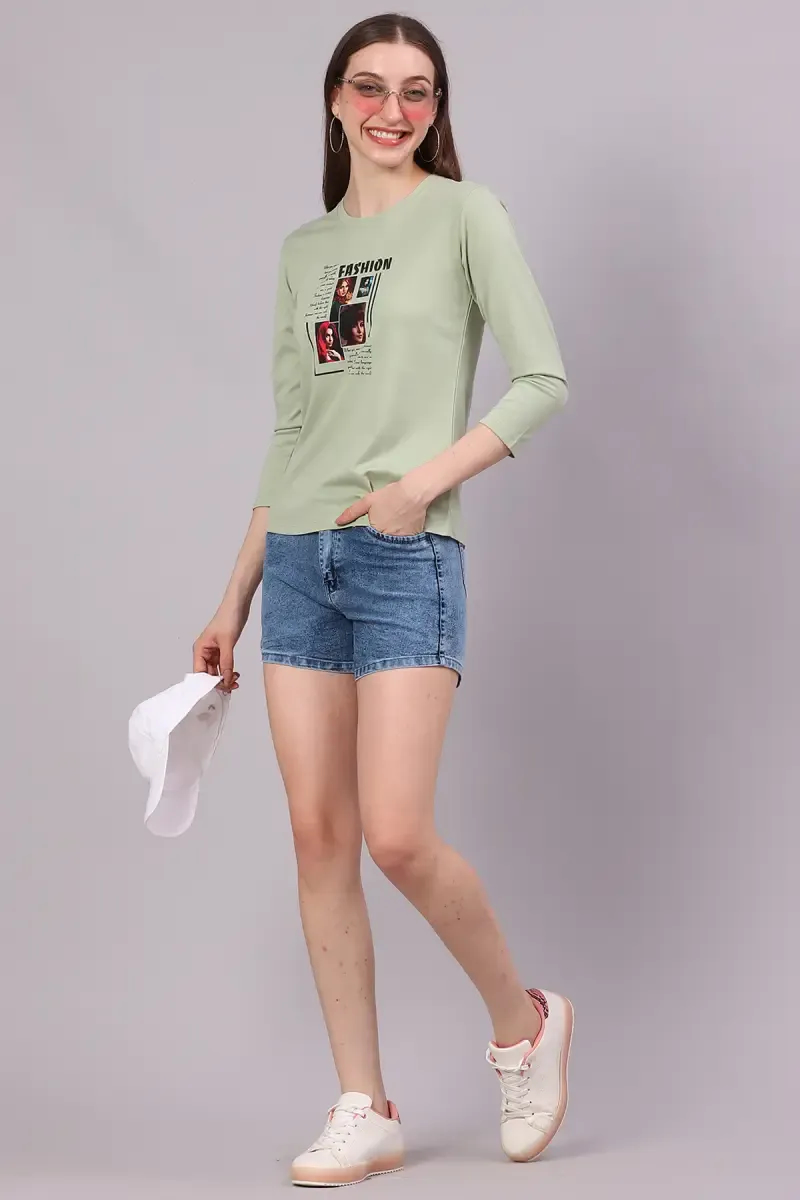 Cotton Lycra Graphic Printed T-Shirt for Women