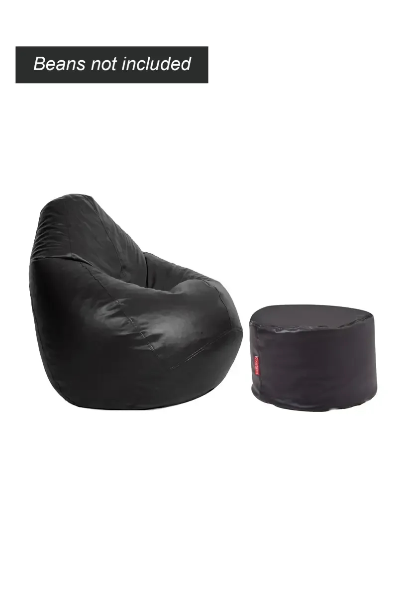 Couchette Stillo XXXL Teardrop Bean Bag Cover With Pouffe in Faux Leather (black)