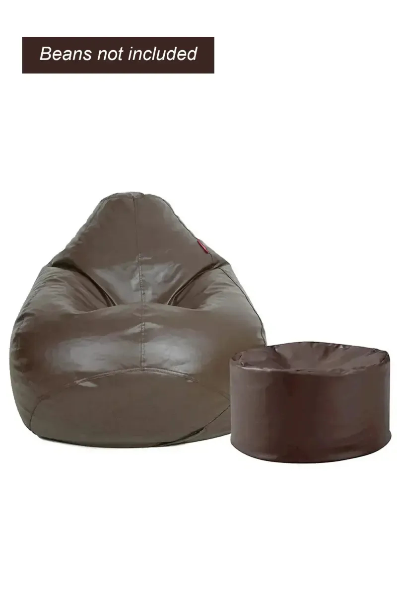 Couchette Stillo XXXL Teardrop Bean Bag Cover With Pouffe in Faux Leather (dark brown)