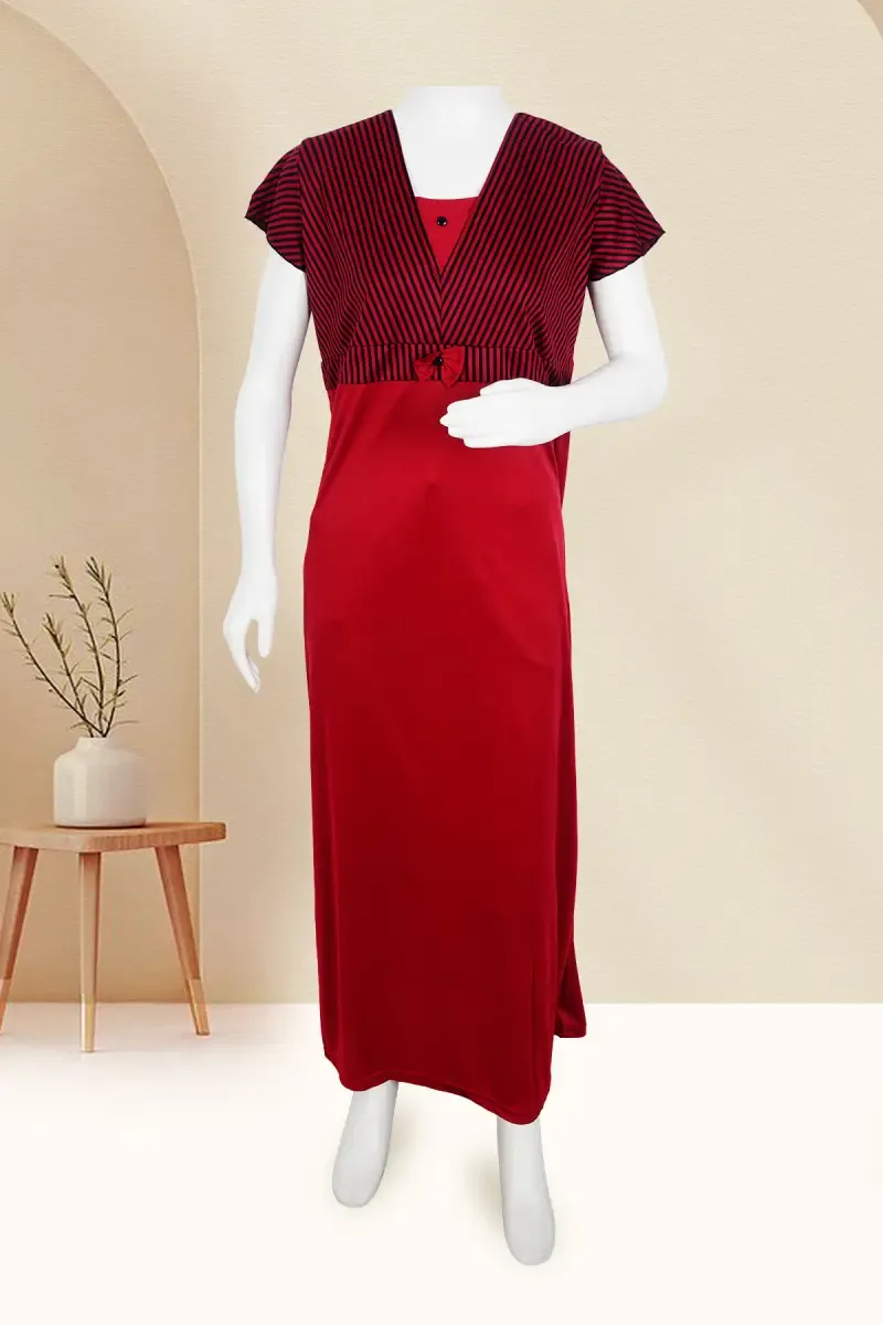 Polyester Striped Nighty for Women
