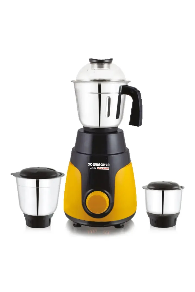 Sowbaghya Uniq 500 W Mixer Grinder with 3 Jars (Black & Yellow)