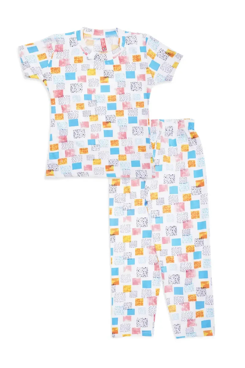 Girl's Polyester Geometric Printed Pyjama Set