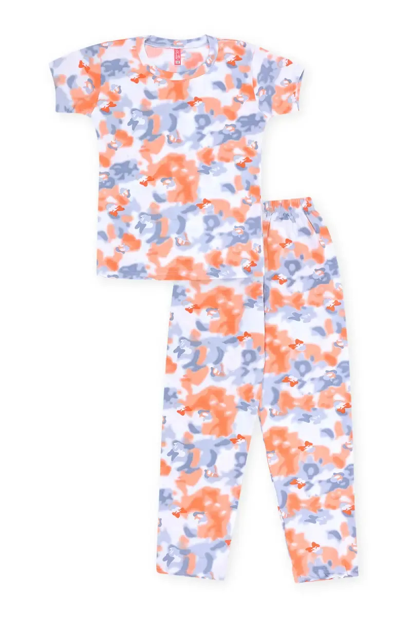 Girl's Polyester Tie & Dye Pyjama Set