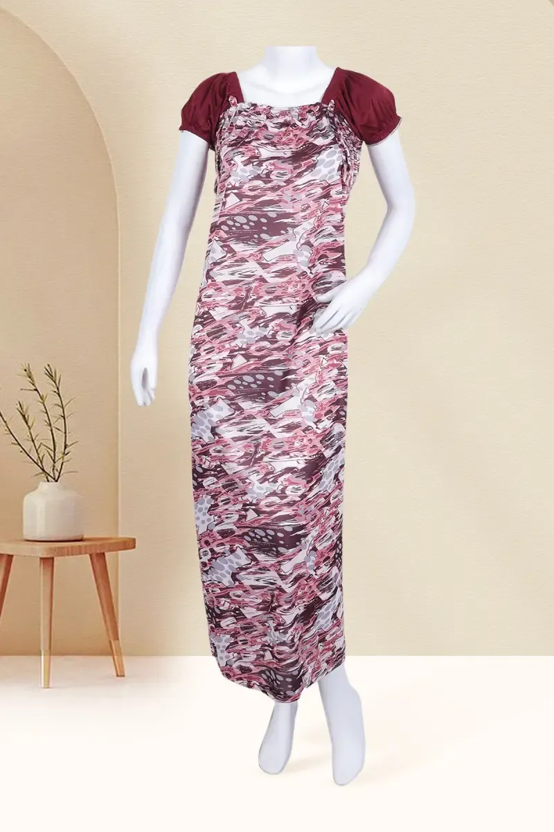 Polyester Abstract Printed Nighty for Women