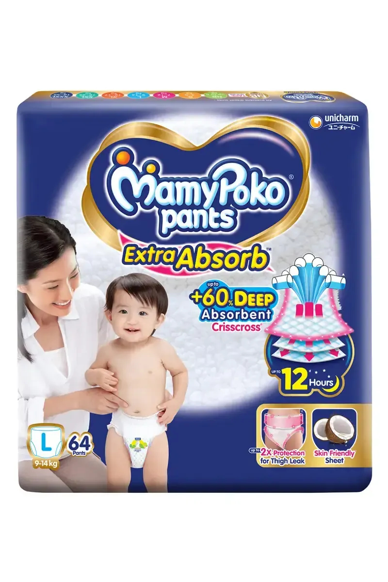 MamyPoko Pants Extra Absorb Baby Diapers,64 Pcs - Large 