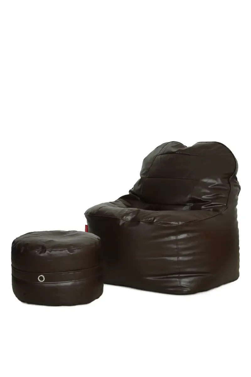 Couchette Faux Leather XXXL Lounge Chair Luxury Bean Bag Cover with Footrest in Dark Brown Color (Without Fillers)