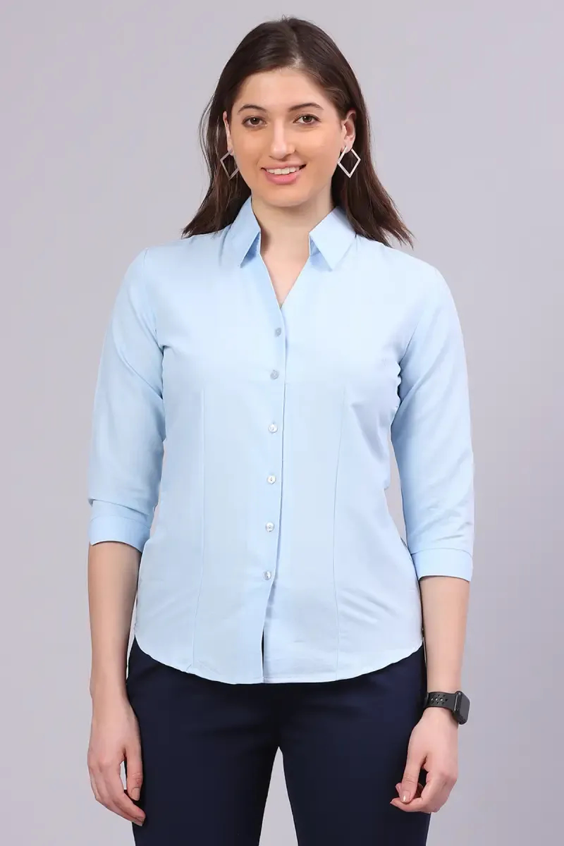 Cotton Blend Solid Shirt for Women