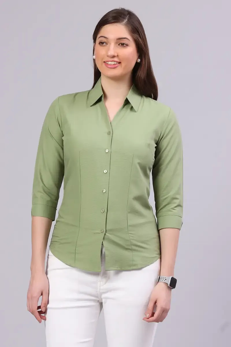 Cotton Blend Solid Shirt for Women
