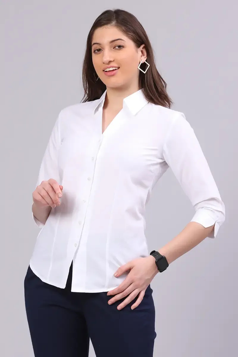 Cotton Blend Solid Shirt for Women