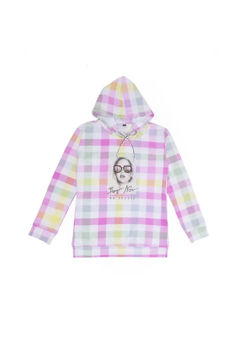 Polyester Checked Hoodie for Girls