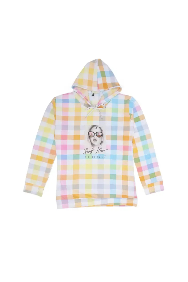 Polyester Checked Hoodie for Girls