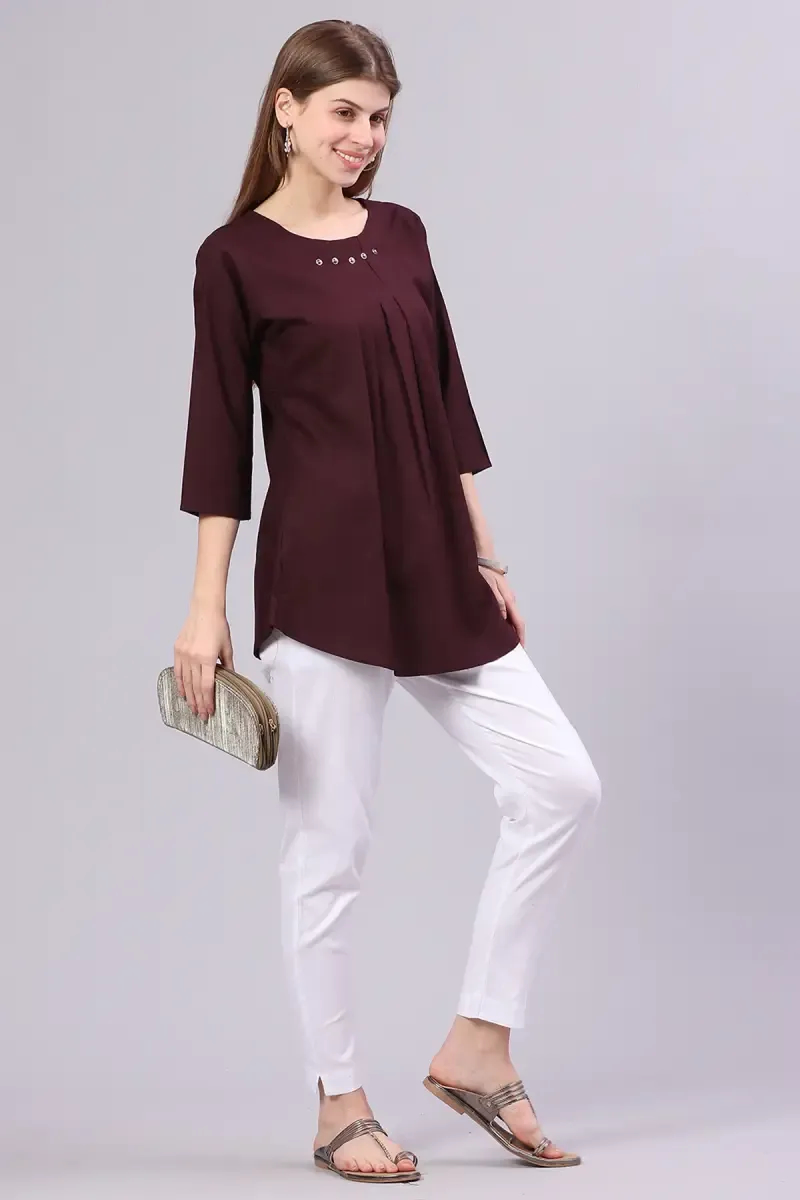 Cotton Solid Pleated Top for Women