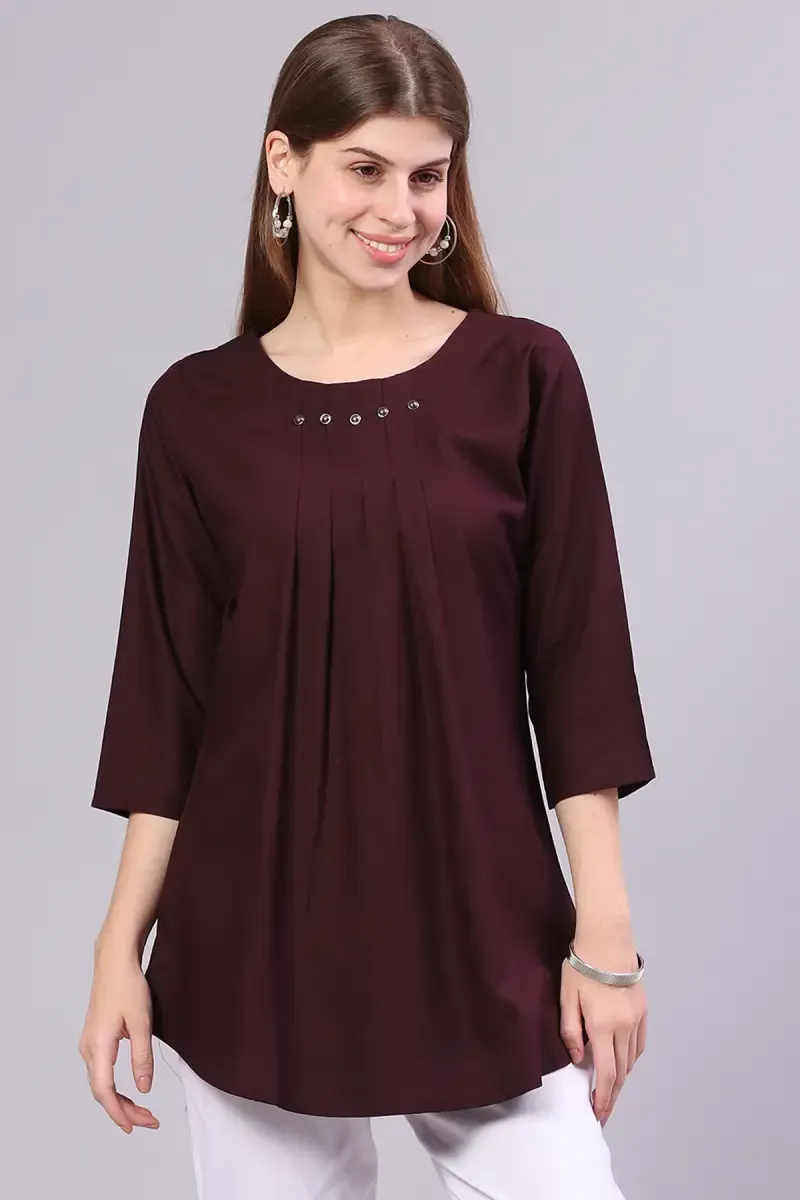 Cotton Solid Pleated Top for Women